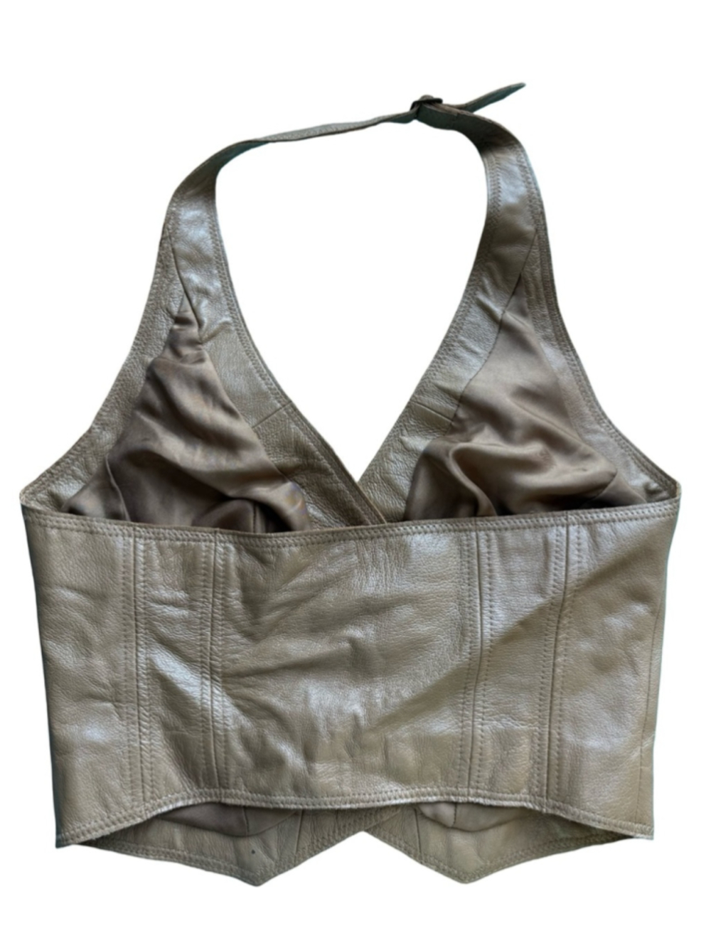 Forever 21 Taupe Halter Leather Button-Front Crop Top Vest Size S Y2K Boho - Picture 3 of 14
